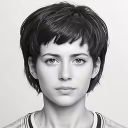 a black and white image of a woman with hair in an undercut