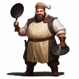 an animated character holding a frying pan