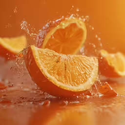 two oranges are splashing water into the air