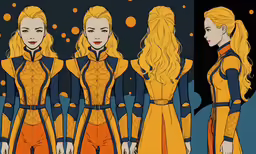 three different views of a woman standing side by side in front of a background