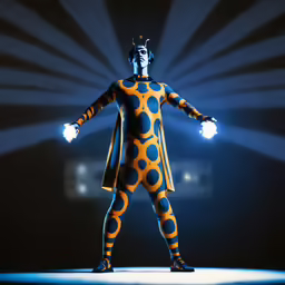 there is a statue of a man dressed in polka dots