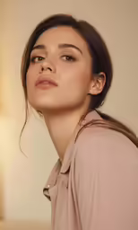 a woman with her eyes wide open with an expression of serious expression