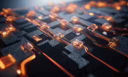 closeup of abstract background with many squares and squares in orange lights