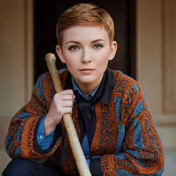 the young girl is posing with a baseball bat