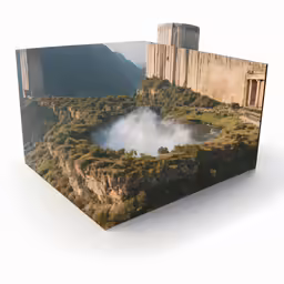 a scenic photo shows a castle surrounded by water
