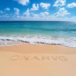 the word summer written in the sand by the ocean