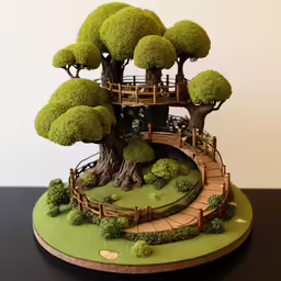 a miniature house made out of moss and trees