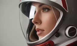 a woman wearing a motorcycle helmet is staring off to the side