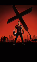 a man with baseball gloves standing in front of a cross