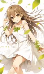 anime girl with long hair and flowers in her hands