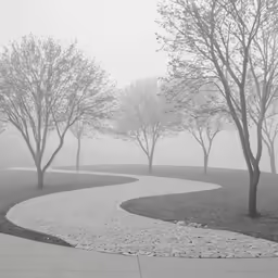 a path through a field surrounded by trees and bushes