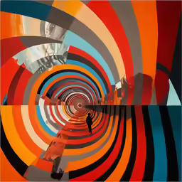 a distorted picture with people in the center