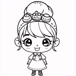 a cartoon girl with an adorable pink hair in a dress