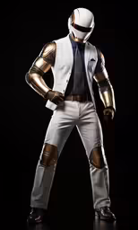 a man dressed as a robot wearing a suit and tie