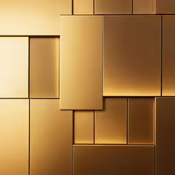 some golden tiles are against a tan wall