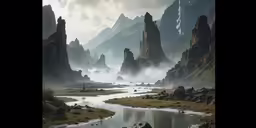 the fantasy landscape of mountains and rocks is very surreal
