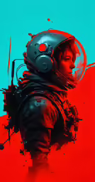 a painting of a woman with a helmet and a rifle