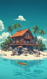 the house on the beach is sitting at a pier