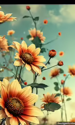 a bunch of orange flowers with one in the middle