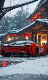 a car on the street with snow on it