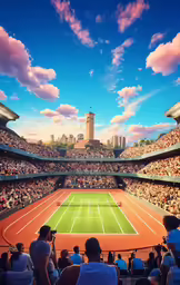 a crowd is gathered around a tennis court