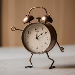 an alarm clock is dancing in the middle of the floor