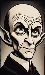 the face and neck is black and white with a gothic,this is a drawing of a cartoon character with a smirk