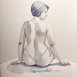 a drawing of a woman sitting on the floor