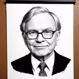 a black and white drawing of a man in suit with glasses