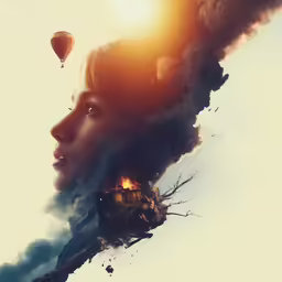 woman surrounded by steam and hot air balloons