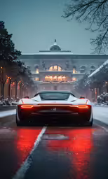 a ferrari in the middle of the road with red lights on