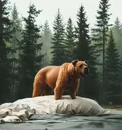 a large dog that is standing on some sand
