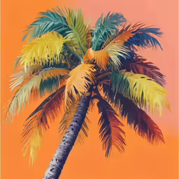 palm tree against an orange sky on a sunny day