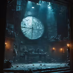 the empty room has a huge clock on it