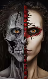 two people face different ways and the same is a human head with blood coming out of it