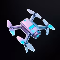 a tiny white and pink colored quad drone on black background