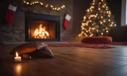 a hot dog on the floor near some burning candles