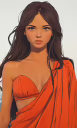 the portrait of a women, with very long brown hair
