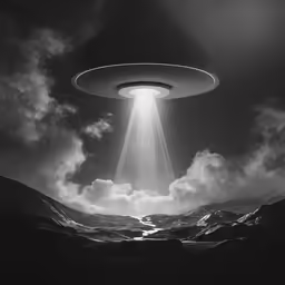 a large alien in the sky above snow