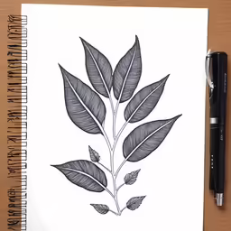a drawing of leaves and leaves is shown