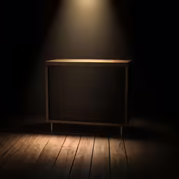a cabinet lit up with a flashlight