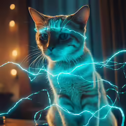 a cat sitting down while its light streaks appear on it