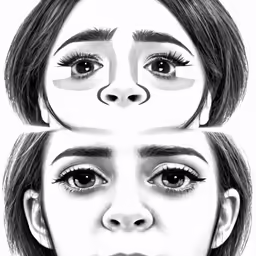 a drawing of two girls with makeup and the first in black and white