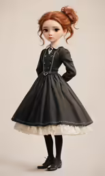 an image of a doll wearing black and white dress