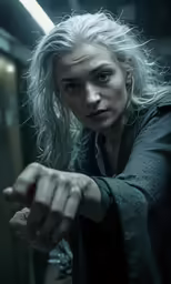 the girl in the subway holding her hand in order to touch her wrist