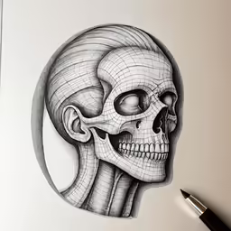 a drawing of a skull with an extra head