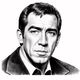 a black and white drawing of a man with brown eyes