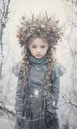 a young girl wearing a crown in the snow