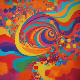 an abstract, colorful painting depicting spirals in different colors,the colors on the paper are very colorful