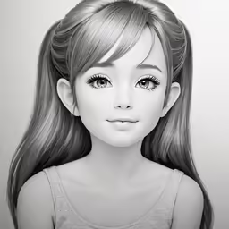 an animation woman with long hair and a white shirt